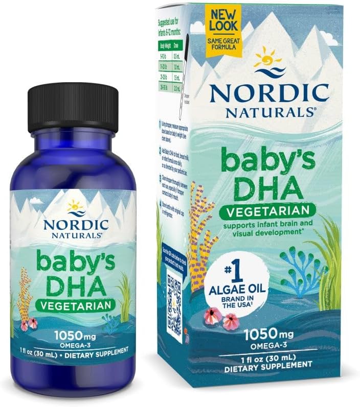 Nordic Naturals Baby's DHA Vegetarian, Unflavored - 1050 של אומגה 3-1 oz - תומך בפיתוח המוח והחזון אצל תינוקות - Non-GMO, טבעוני - 15 משרתים
