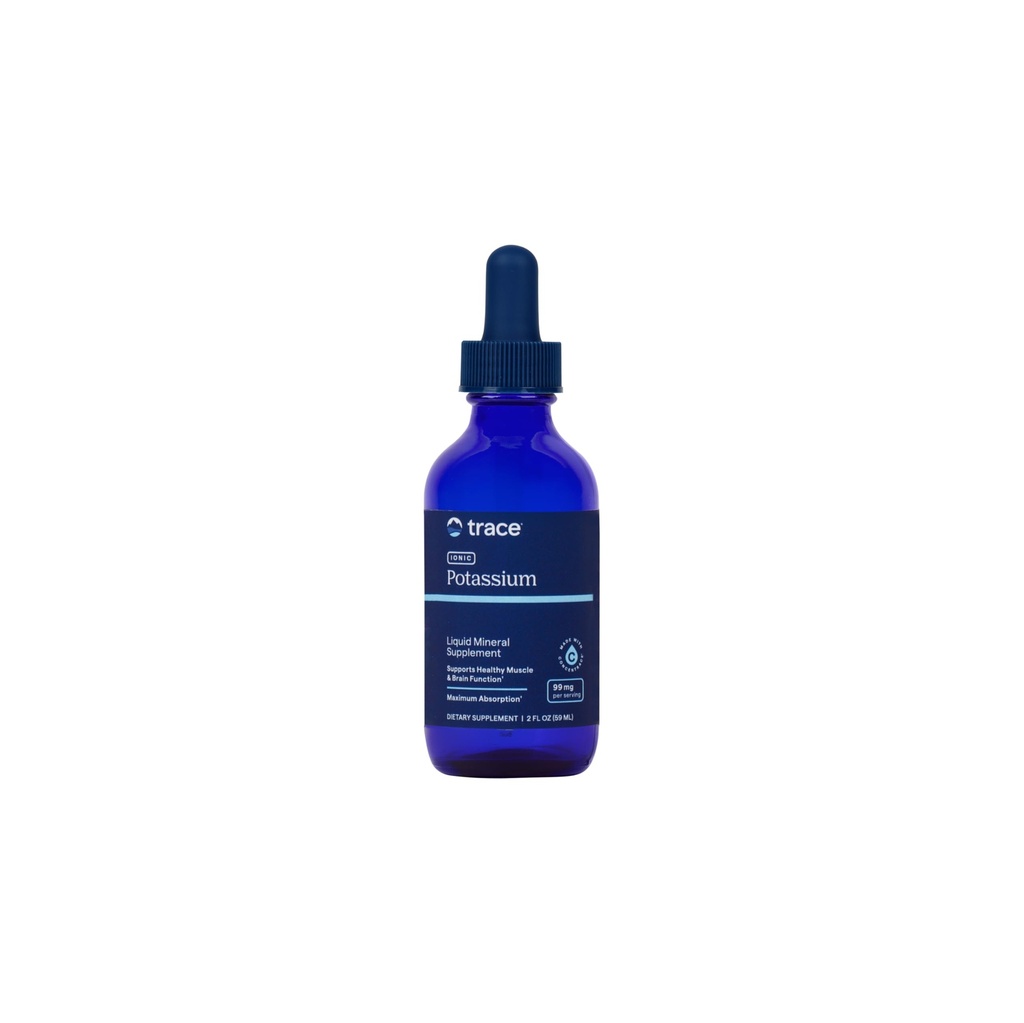 Trace מינרלים Ionic Potassium - תוסף נוזלי לתפקוד המוח והשרירים בריאים - תמיכה עצבית - Easy Absorption - טבעוני - Non-GMO - Unflavored - 2 floz (32 משרתים)