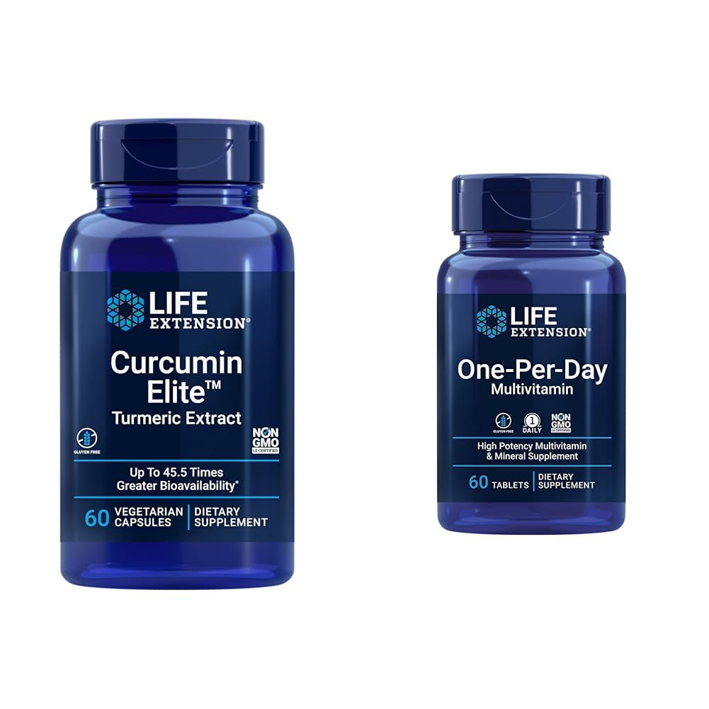 Life Extension Curcumin Elite Turmeric לחלץ, מקדם תגובה דלקתית בריאה & One-Per-Day Multivitamin - ארוז עם מעל 25 ויטמינים