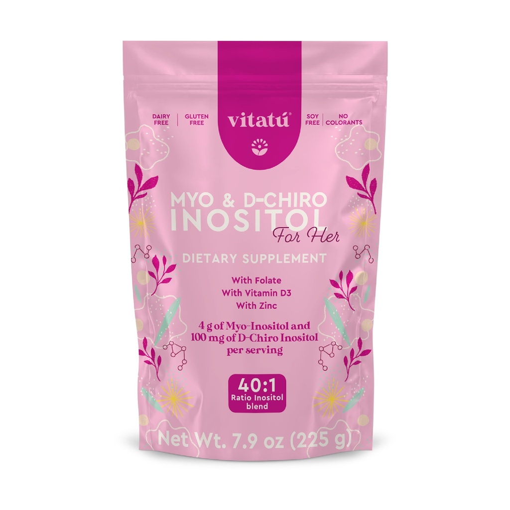 Vitatú | Myo Inositol (4g) & D-Chiro Inositol (1g) Ideal Mix 40:1 | Duration 45 Days | with Folic Acid + Vitamin D3 + Zinc, Powdered Dietary Supplement for Women (225 g)