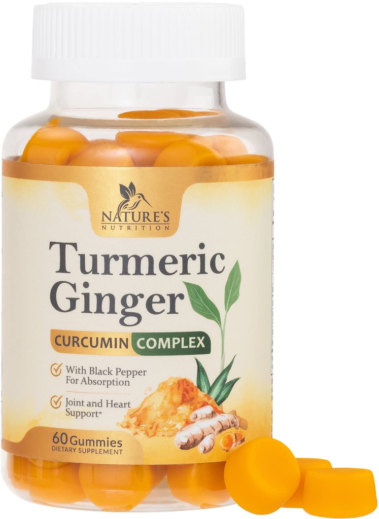 Turmeric Curcumin תוסף חניכיים - 95% Curcuminoids עם Turmeric & הג'ינג'ר, Black Pepper for Best Absorption, Nature's Joint Support, Non-GMO, Gluten Free, Tasty Peach Flavor - 60 חניכיים