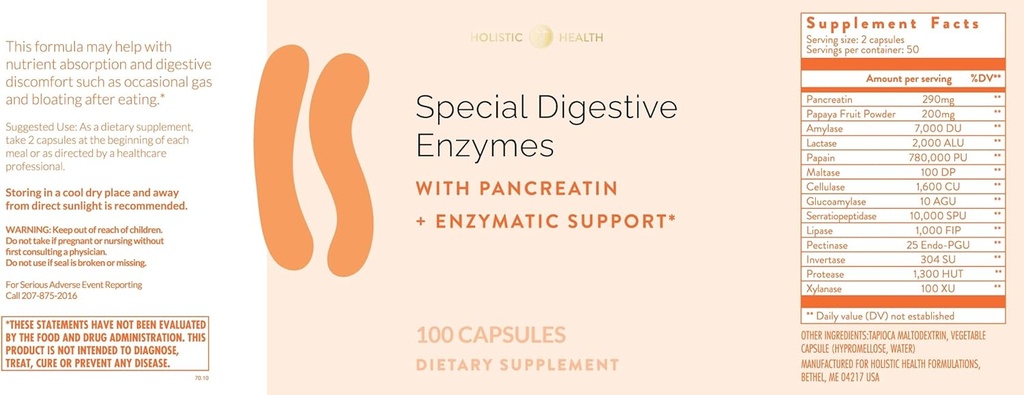 בריאות הוליסטית מיוחדת Enzymes 100 קפסולות