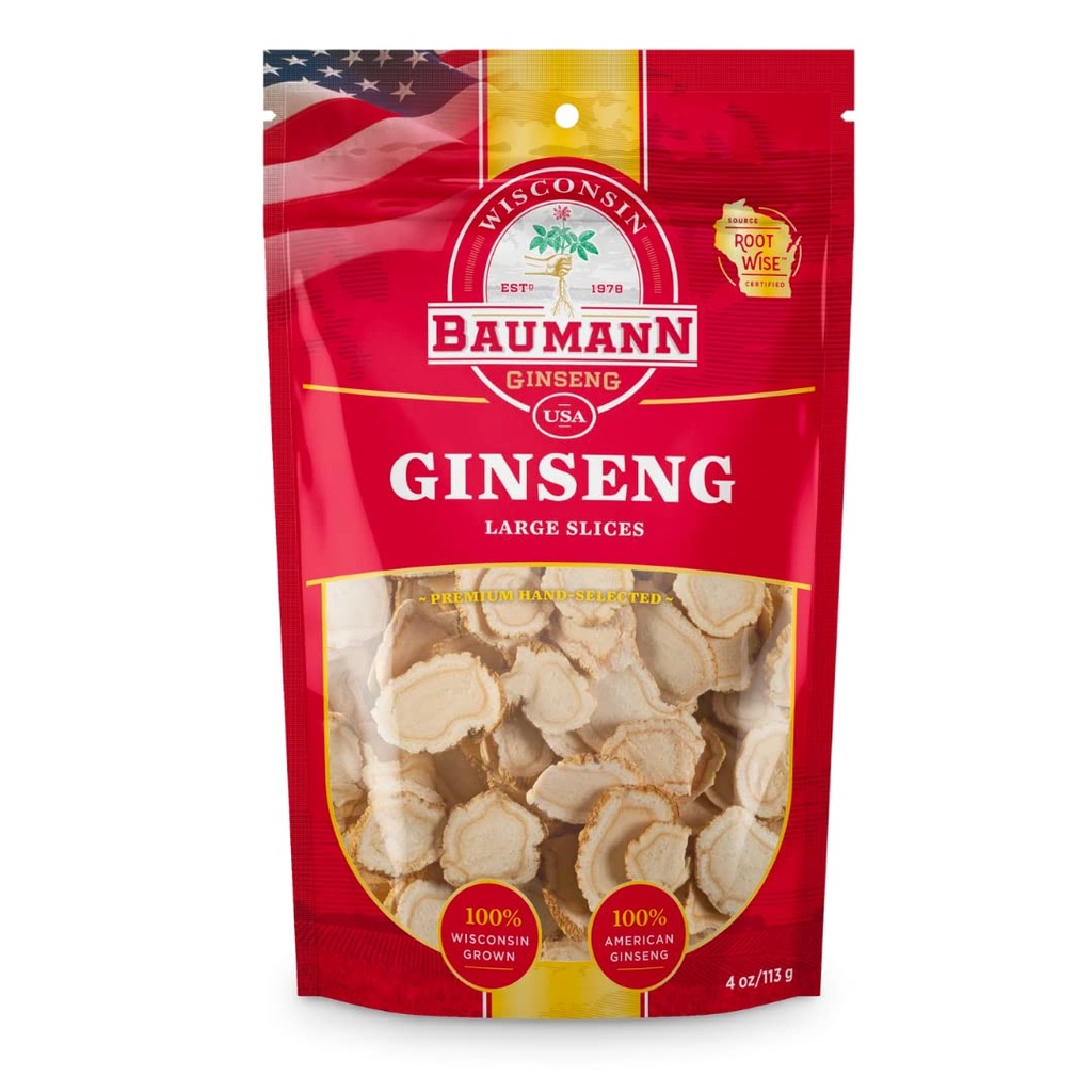 באומן ויסקונסין גינזנג - גדול Slices 4 oz - 100% טבעי Panax גינזנג Herb, Pure Dried American גיינסנג עבור תמיכה בחיסון, לשפר את המיקוד ואת האנרגיה