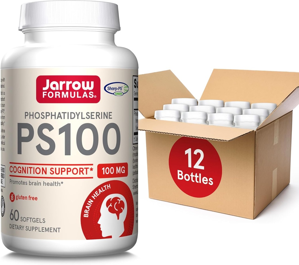 Jarrow Formulas PS100 Phosphatidylserine 100 מ"ג, תוספת תזונתית לבריאות המוח ותמיכה קוגניטיבית, 60 Softgels, 20-60 יום אספקה, אריזה של 12