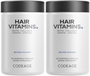 ויטמין שיער Codeage ויטמינים 10000 mcg Biotin, Keratin, Collagen, ויטמין A, B12, C, D3, E, Zinc, Turmeric, Probiotics, Enzymes, Inositol - שיער תמיכה - גלולות בריאות שיער - 2 Pack