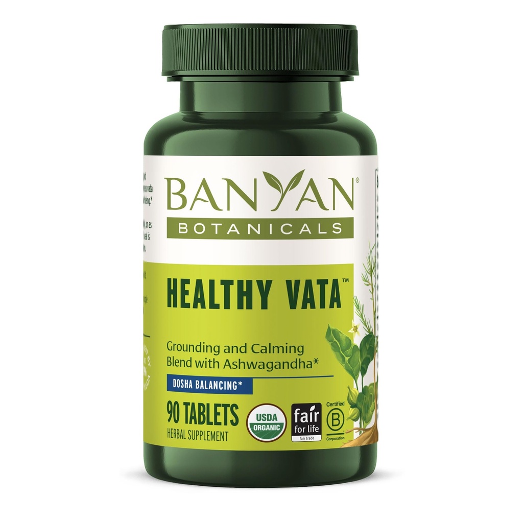 Banyan הבוטנים בריאים Vata - תוספי צמחי אורגני עם Ashwagandha, Shatavari & Another Ayurvedic Herbs עבור Calm ו- Balanced Well-Being * - 90 טבליות - Non-GMO Sustainably Sourceed טבעוני טבעוני טבעוני