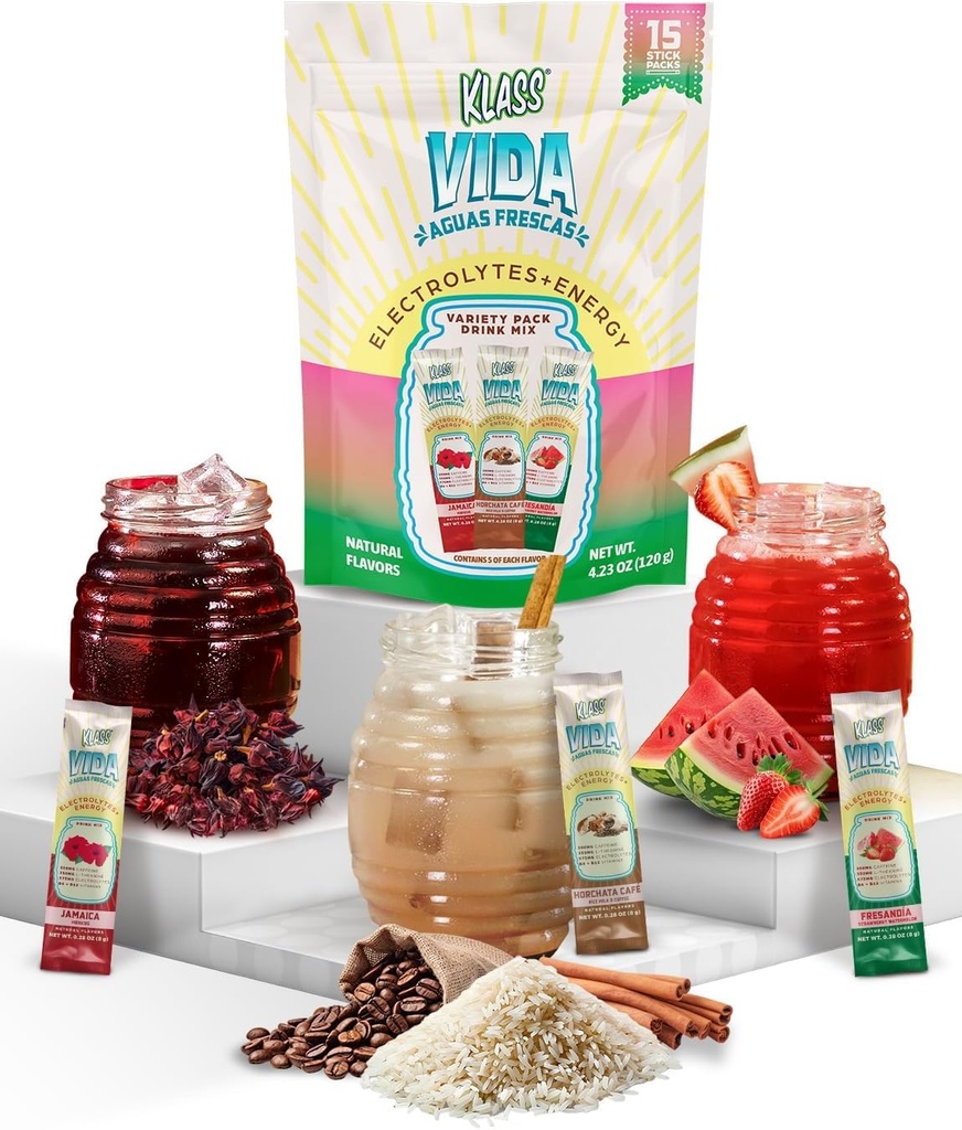 הידרציה + אנרגיה אלקטרוליט לשתות Mix - Variety Pack עם Hibiscus, קפה Horchata & Strawberry Watermelon, סוכר חינם עם Caffeine, L-theanine, קוקוס מים ומינרלים