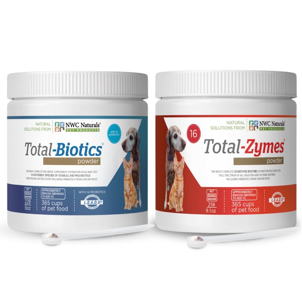 NWC Naturals Twin Pack - Probiotics and Digestive Enzymes for Dogs and Cats One Total-Zymes and One Total-Biotics 8-Ounce