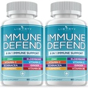 8 ב 1 Immune Defense Support, Immunity ויטמינים תוסף Booster עם Zinc 50mg, ויטמין C Elderberry ויט D3 5000 IU, Turmeric Curcumin & ג'ינג'ר, Echinacea - Allergy הקלה לילדים מבוגרים (2 Pack)