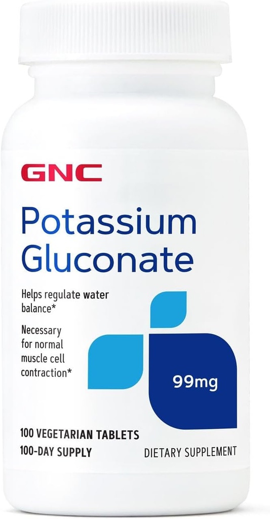 GNC Potassium Gluconate 99 מ"ג, 100 טבליות, תומך תפקוד שרירים נורמלי