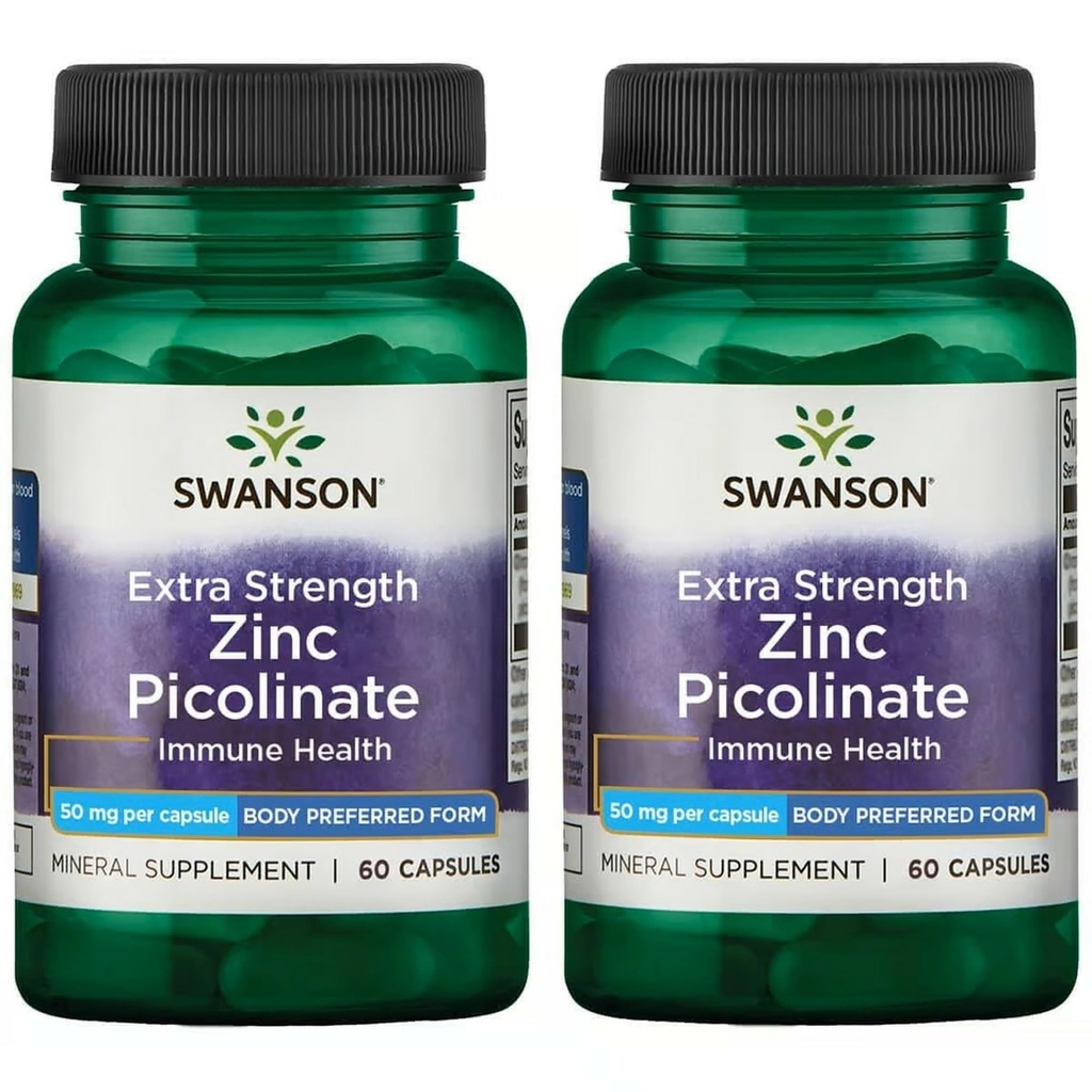 Swanson Premium Brand תוספת כוח Zinc Picolinate - גוף בצורת Immune Health כמוסות - 50 מ"ג לכל קפסולה - 60 קפסולות, Pack of 2