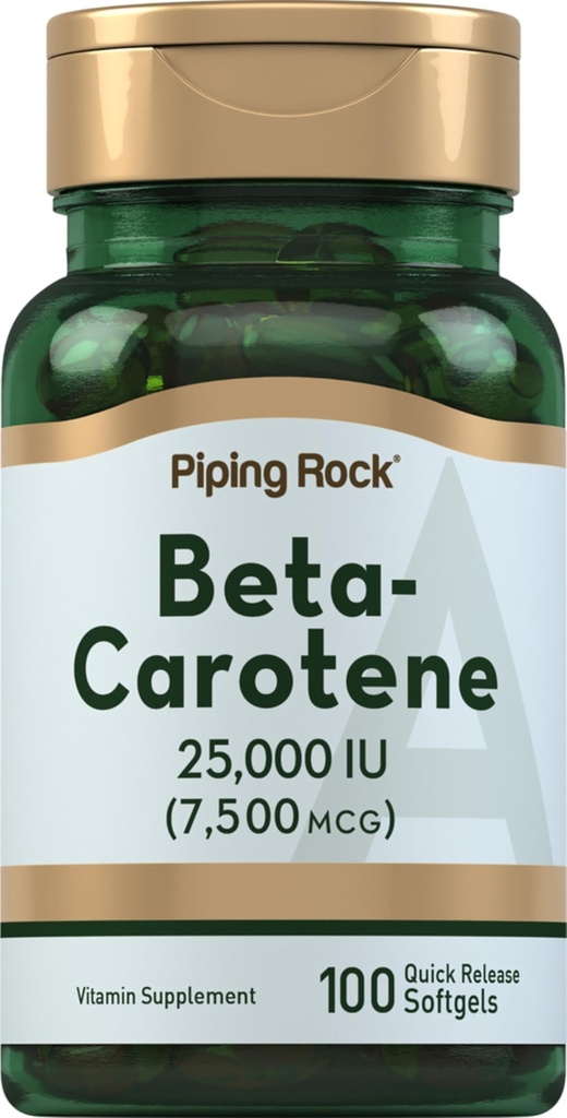 Piping Rock Beta Carotene 25000 IU Softgels | 7500 mcg | 100 Count | ויטמין A תוסף