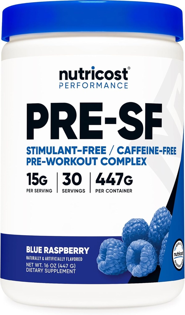 מזון זול Stimulant חינם Pre-Workout, 30 משרתים (כחול פטל) - Caffeine חינם, non-GMO, Gluten Free