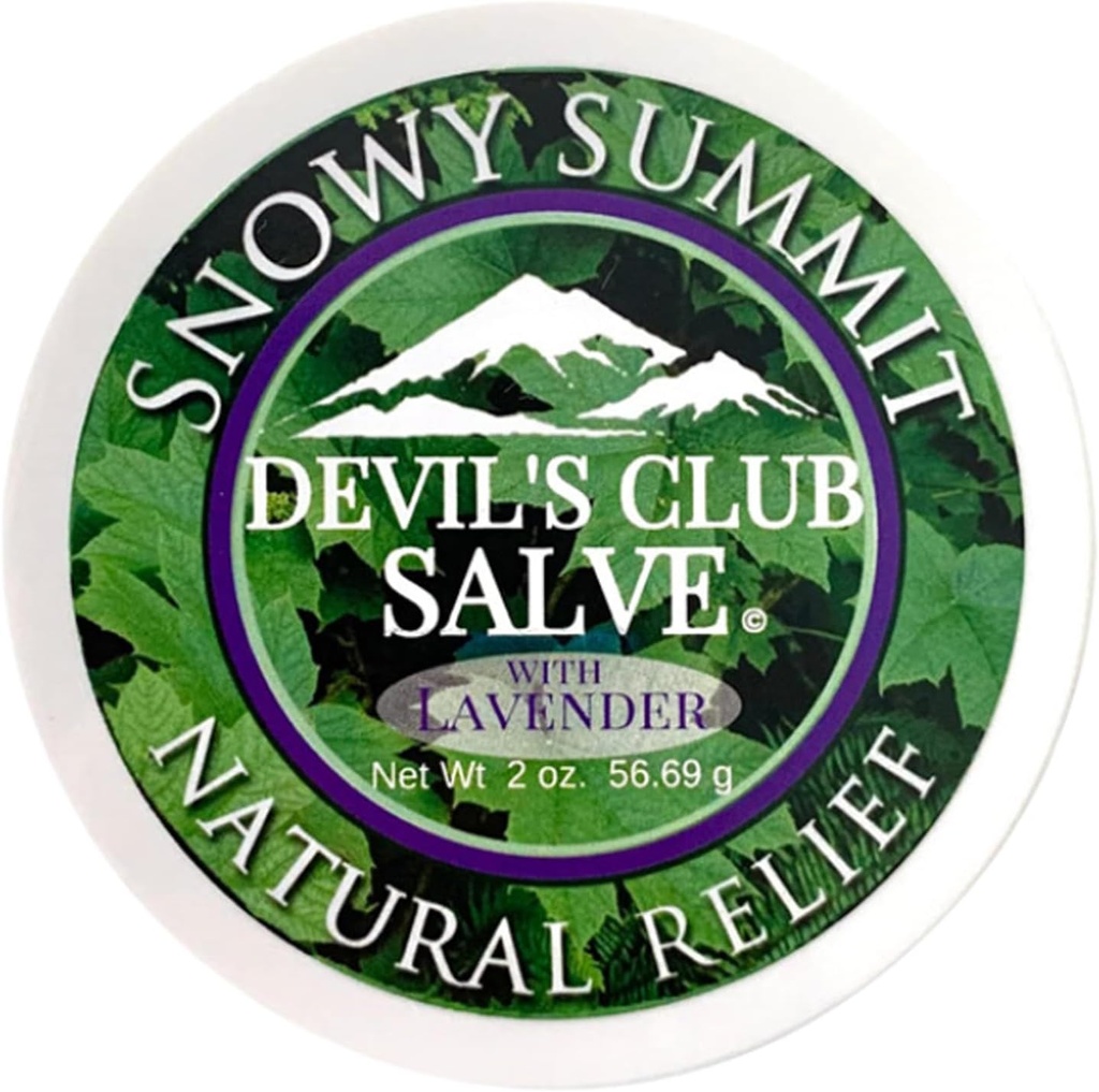 Snowy Summit אלסקה Devil's Club Lavender Salve - Handmade Skin Care Ointment with Lavender - הורמון טבעי רוב עם Premium, חומרים צמחיים ממוחזרים להפליא - Made in USA - 2 oz