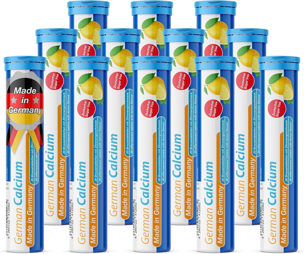 T&D German Calcium 500 mg - 240 Vegan Drink Effervescent Tablets - Lemon Lime Flavor - Made in Germany
