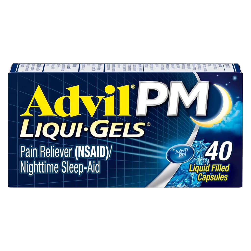 עו"ד Liqui-Gels Pain Reliever ו- Nighttime Sleep Aid, Pain Medicine with Ibuprofen for Pain Relief and Diphenhydramine HCL for a Sleep Aid - 40 Liquid Filled קפסולות - Back to College