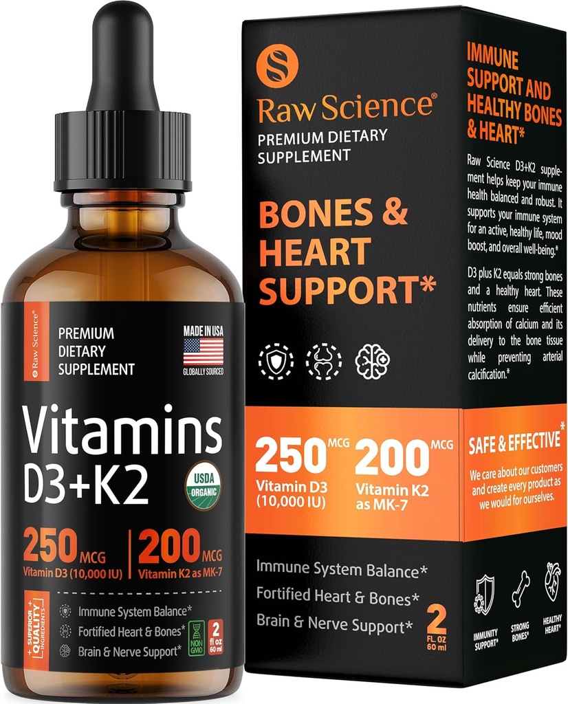 ויטמין נוזלי D3 K2 10000 iu & 200 mcg - ויטמין D עם MK7 ויטמין K2 טיפות - עצמות Density & Heart תמיכה נוזלים ויטמין עבור נשים וגברים, High Absorption Vit K2 D3 ויטמין - 2 fl oz oz