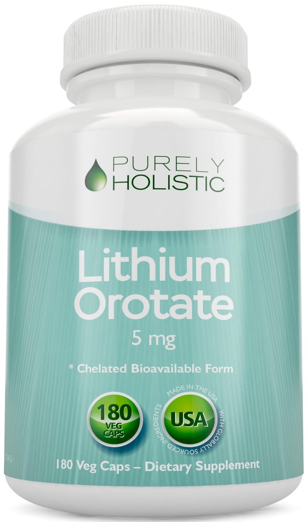 Lithium Orotate 5 מ"ג, 180 קפסולות ליתיום צמחוני, תוספת Lithium Orotate 5 מ"ג, 180 קפסולות ליתיום צמחוני, עוזר לשמור על מצב רוח בריא, זיכרון התנהגות ובריאות