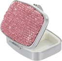Pill Organer Travel,Square Small Metal Pill Box Case,Compact Medicine Container,Portable Pill Holder Bottle for Women (Pink)