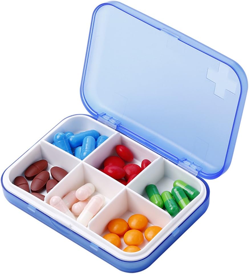 Portable PillPSKer - Slim Pill Box for Purse or Travel, Compact Pill Case(6 השוואה, כחול)