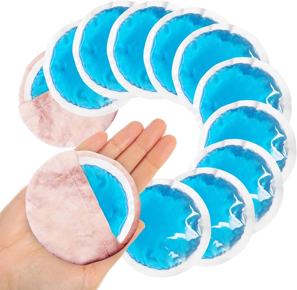 חבילות קרח עגולות קטנות לפציעות, 12 Pack Soft Cosmetic Ice Packs for Face, Reusable Hot Gel Pack Circular Cold Compress with 2 Wrap for Pain Relief, Toothaches, Breast Surgery, Smart Dental Dental