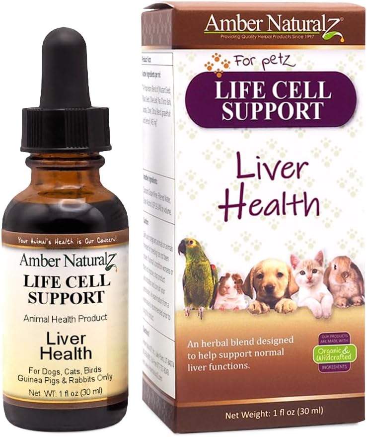 Amber NaturalZ Life Cell תומך בתוסף צמחי לכלבים, חתולים, ציפורים, ארנבים וגינאה חזירים; תומך בתפקוד Liver תקין ובריאות ליאמפטית