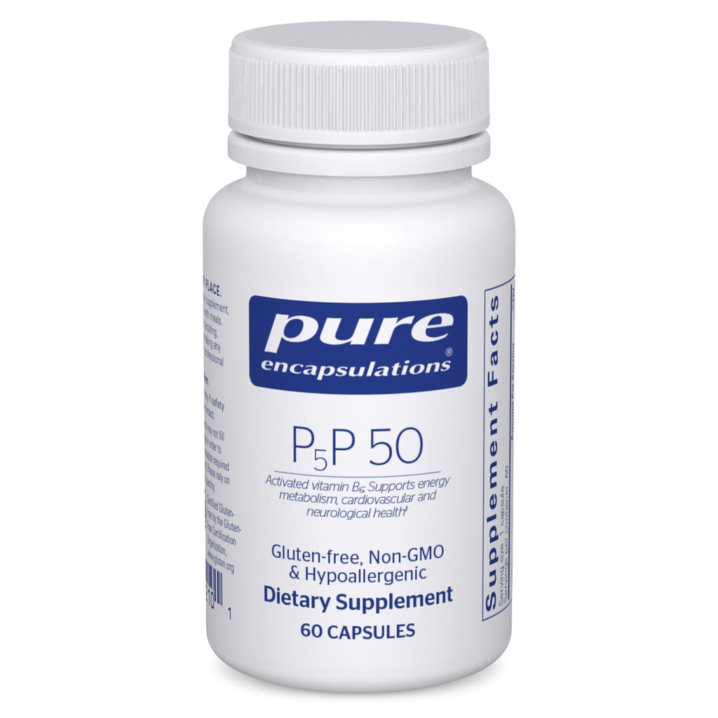 Pure Encapsulations P5P 50 - ויטמין B6 פעיל - תומך אנרגיה Metabolism & Brain Health * - Gluten Free & Non-GMO - 60 קפסולות