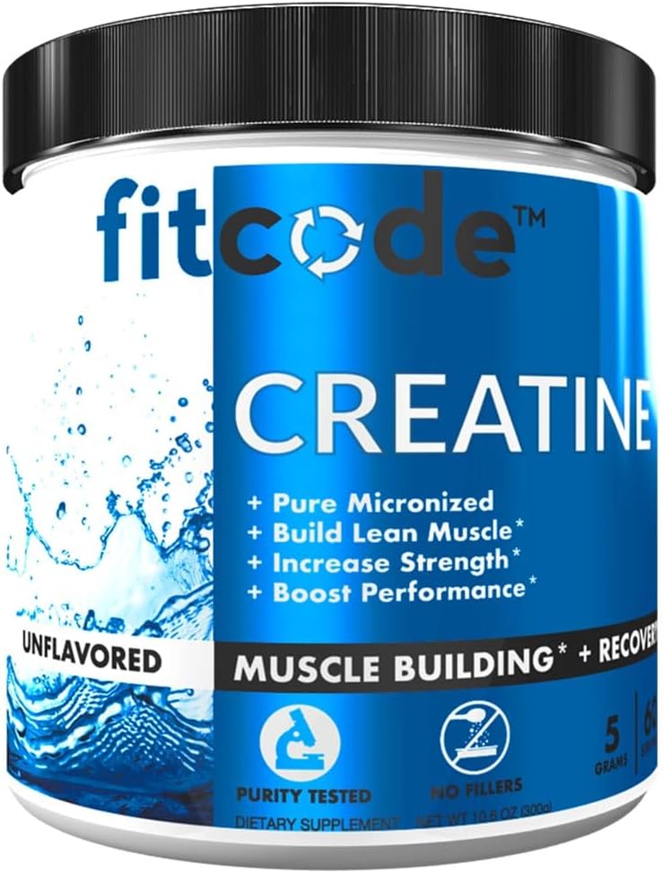 מתאים Creatine Monohydrate 5 גרמות של Pure Micronized Creatine Monohydrate עבור בניין שריר, התאוששות, כוח וסטמינה, אבקת Unflavored, 60 משרתים