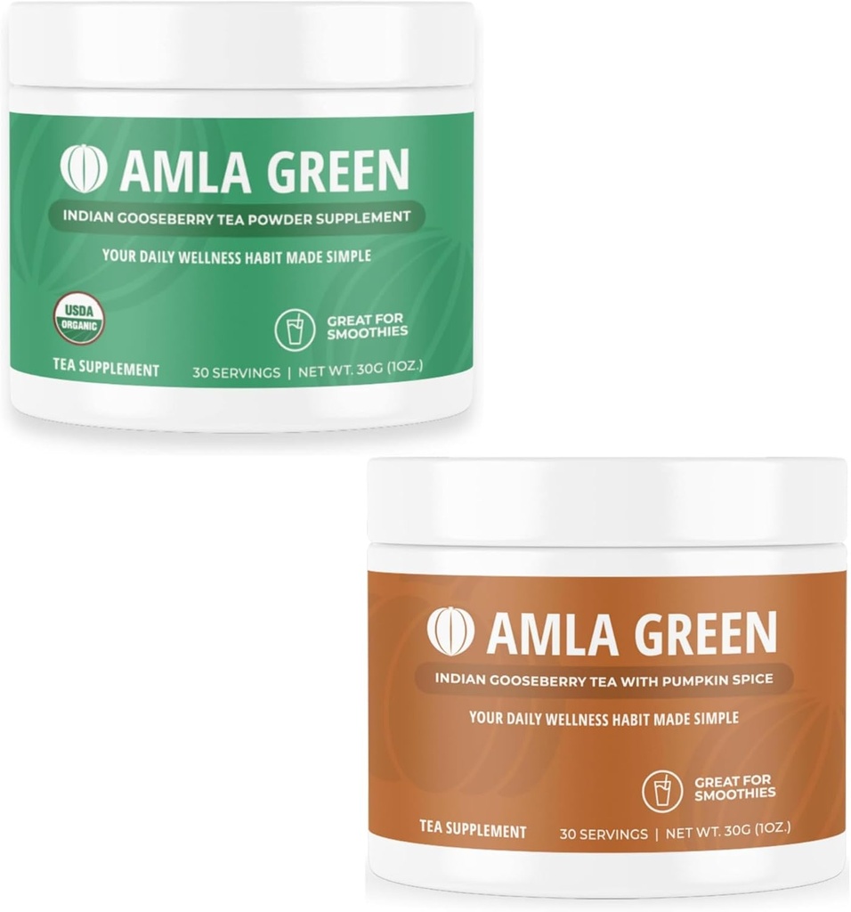 Amla אבקה & Green Tea Superfood תוספת עם הודי Jowlberries & Pumpkin Spice, אורגני, טבעוני, 30 משרתים SKU: GB-HB-30