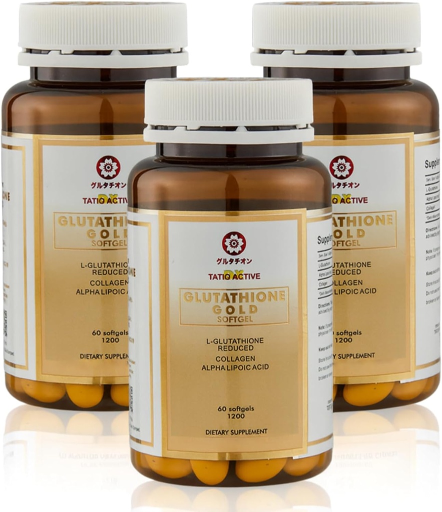 מיוצר ביפן מתקדם זהב Glutathione קפסולות עם Collagen, ויטמין C, ו- Antioxidants תוספת עבור Radiant, Youthful-Seeing Skin, Collagen Production & Even Skin Tone - 3 בקבוקים
