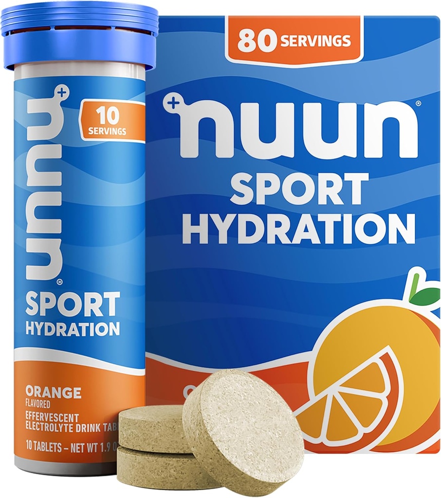 Nuun Sport Electrolyte Tablet עם Magnesium, Calcium, Potassium, Chloride & Sodium, Gluten Free & Vegan, Orange, 8 Pack (80 משרתים Total)