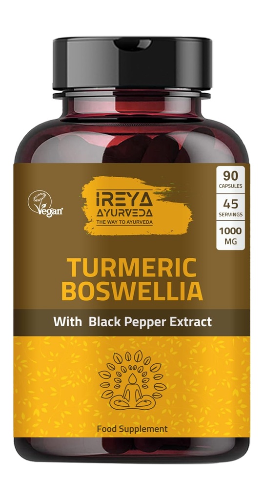 Boswellia לחלץ קפסולות (90 קפסולות) 1000 מ"ג - Boswellia Serrata עם 95 Black Pepper Extract and Curcuminoids Extract and 65% Boswellia Extract.