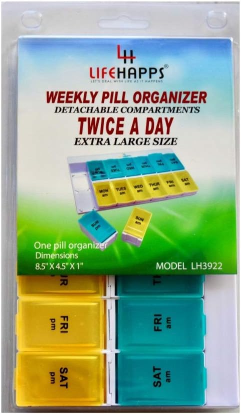 עוד תיבת גלולות יומית גדולה - Weekly Pill מארגנת עם 7 ימים AM /PM פעמיים ביום אחסון מקרה עם תא נסיעה חד-פעמי עבור ויטמינים, תוספים ורפואה על ידי Lifehapps