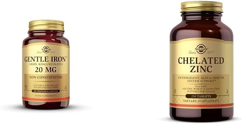 Solgar Gentle Iron - Ideal for Sensitive StomachsRed Blood Cell Supplement, Non Constipating & GMO & Chelated Zinc, 250 Tablets - Zinc for Healthy Skin - Supports Cell Growth & DNA Formation