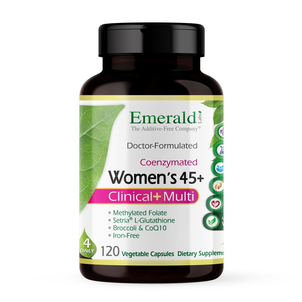 Emerald Labs Women's 45+ Clinical Multivitamin לתמיכה מקיפה, Bone & Heart Health * מיועד לנשים 45+ - Gluten-Free & Vegetarian - 120 קפסולות ירקות (30 ימים אספקה)