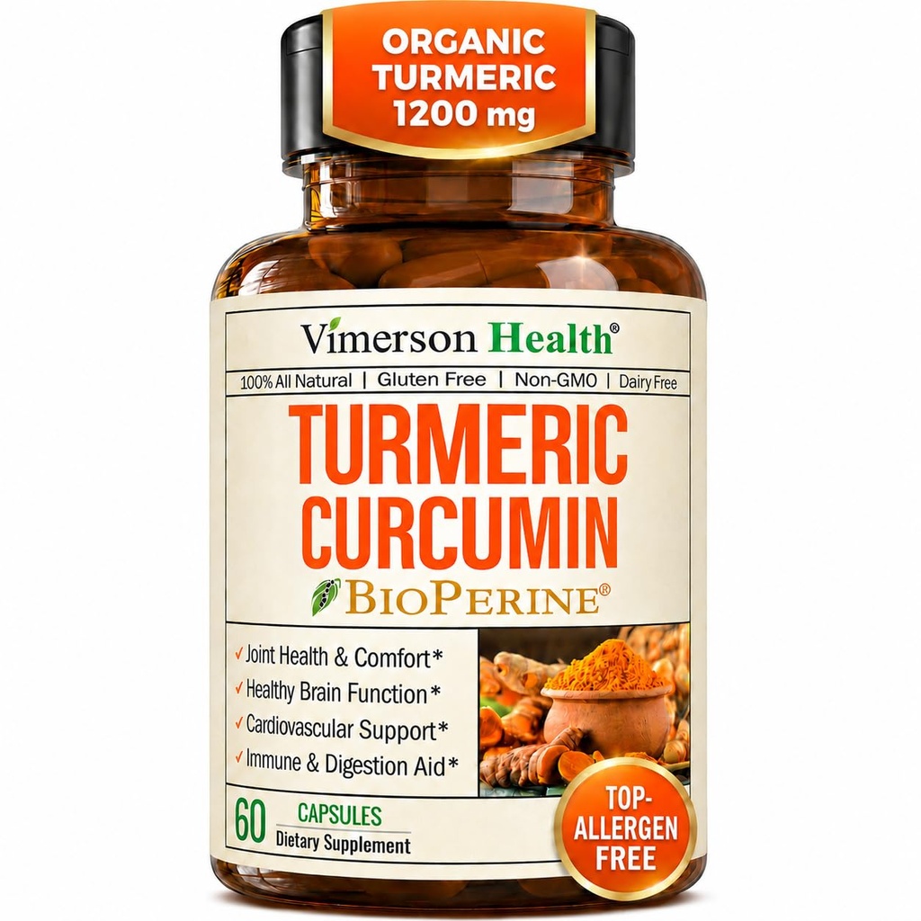 תוסף Turmeric Curcumin - 1200 מ"ג אורגני Turmeric + Tumeric (95% Curcuminoids) עבור תמיכה משותפת ובריאות העיכול - תוסף Turmeric - Pure Curcumin עם Black Pepper - 60 קפסולות