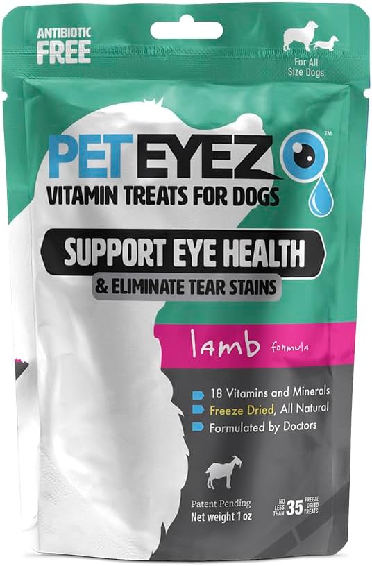PetEyez Tear Stain Remover ויטמין Treats for Dogs - Support Eye Health &duction Itching & Tear Stain Buildup - 100% Natural Dog Treats with Superfoods, Antioxidants & Foodsents - Lamb Flavor - 1oz Stain Buildup
