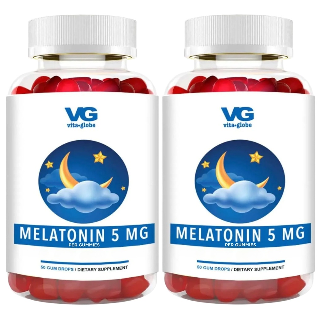 VITA GLOBE Melatonin 5 מ"ג Sleep Aid Gummy ויטמינים- non-GMO, טבעוני ושינה תוספת, Relieves Occasional Sleepless, 100 Count (Pack of 2)