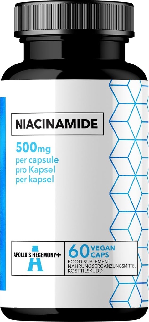 APOLLO'S HEGEMONY ויטמין B3 (Niacinamide) 500 מ"ג - 60 קפסולות - 2 חודשים אספקה עבור מטבוליזם משופר ותפקוד עצבי - תוסף תזונה