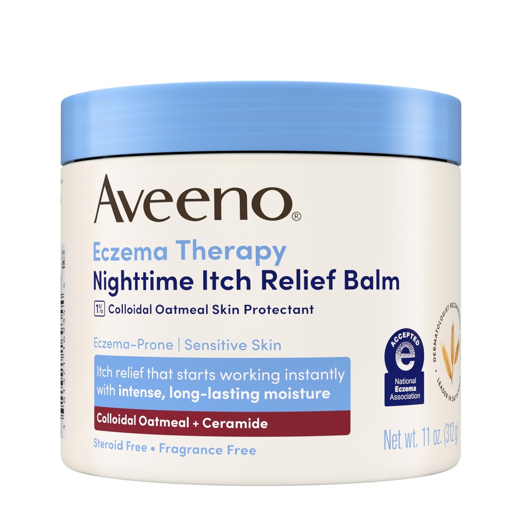 Aveeno Eczema Therapy Nighttime Itch הקלה Balm, קרם אקזמה עבור הגוף, Moisturizing קולואידית Oatmeal & Ceramide פורמולה, ריח חינם, Soothing יבשה עור, 11 fl oz oz
