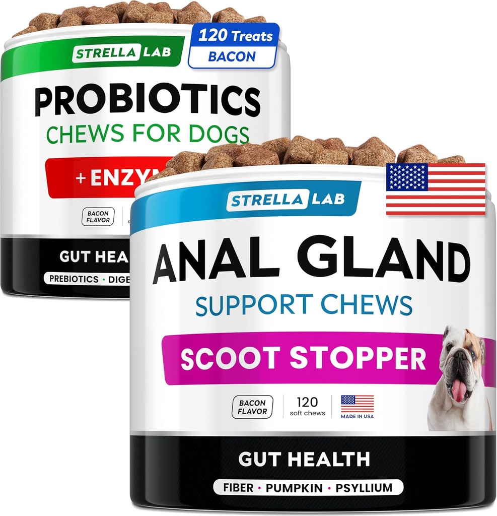 Probiotics + Anal Gland לתמוך כלבים Bundle - Enzyive Enmes & Prebiotics - Allergy, Diarrhea, Constipation & Scoot Treatment - תוספת סיבים עבור Digestion, Gut Health & Immunity - Made בארה"ב