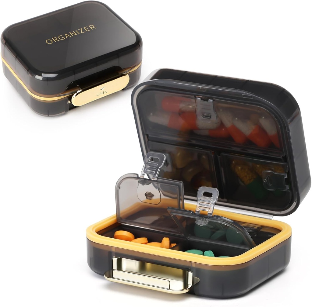 Toplive 7 השוואתי גלולות מארגנת גלולת Travel Medicineer, Moisture Proof Small Pill Case Pocket Pill Holder Daily Pill Container Box for Fish Oils, Black Black Black Black