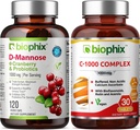 biophix D-Mannose Plus Cranberry Probiotics 1000 מ"ג 120 Vcaps - חינם ויטמין C-1000 30 טבליות - תמיכה Urinary Bladder Health ו- Digestive Well Beingful