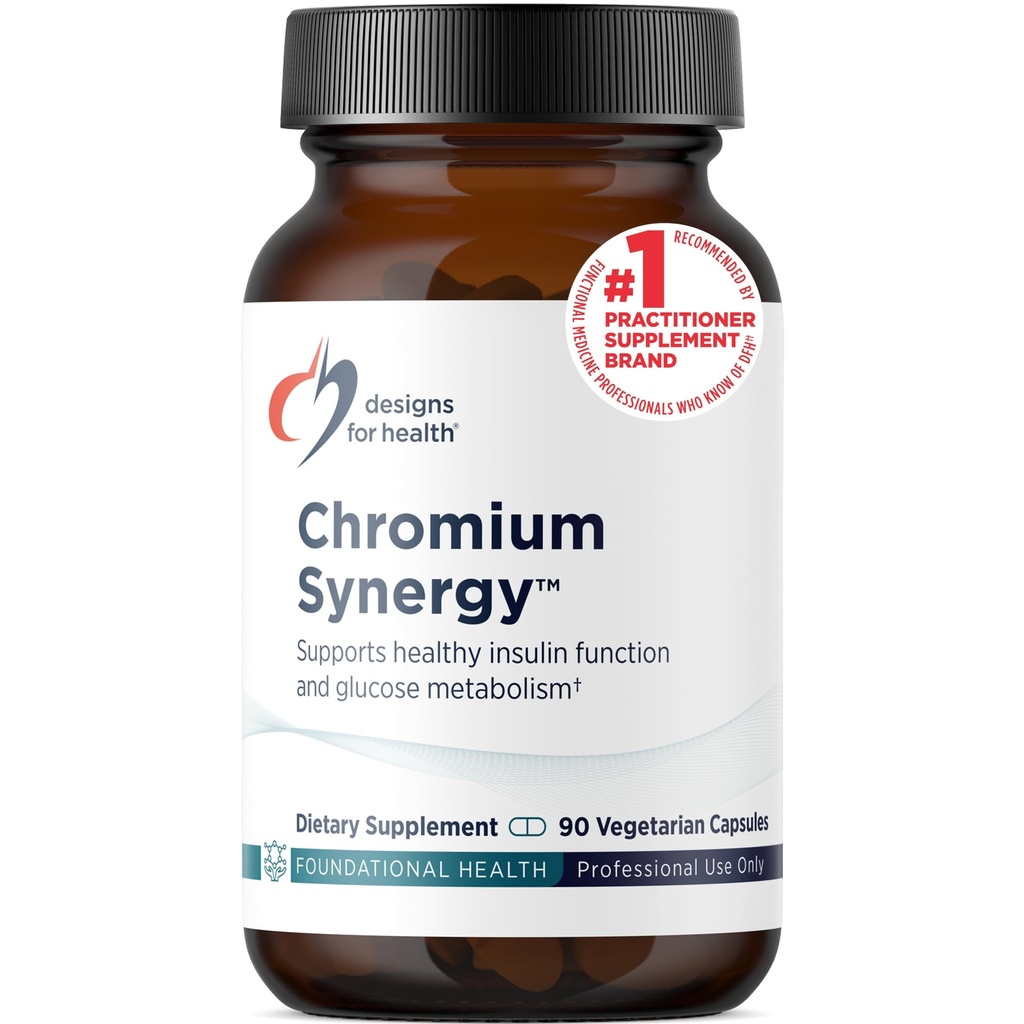 עיצוב בריאות Chromium Synergy - non-GMO Chromium Nicotinate Glycinate Chelate תוספת עם Vanadium, ויטמין D, Manganese, Zinc + Taurine - בסיס אבקת קינמון (90 קפסולות)