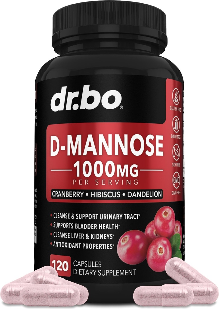 D Mannose תוספים לנשים גלולות - טבעי D-Mannose 500 מ"ג קפסולות, Cranberry DMannose Pills 1000 מ"ג Per המשרת - Bladder Flush & Urinary Tract ניקויse בריאות תוסף - 120 כמוסות Veg