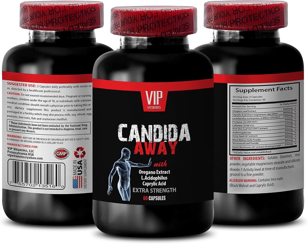 Immune System Booster - CANDIDA AWAY EXTRA STENGTH FORMULA - DIGESTIVE AID - Candida לטהר, Candida תומך, Candida Overgrowth, Candida Complex, Candida - 1 בקבוקי קפסולות 60