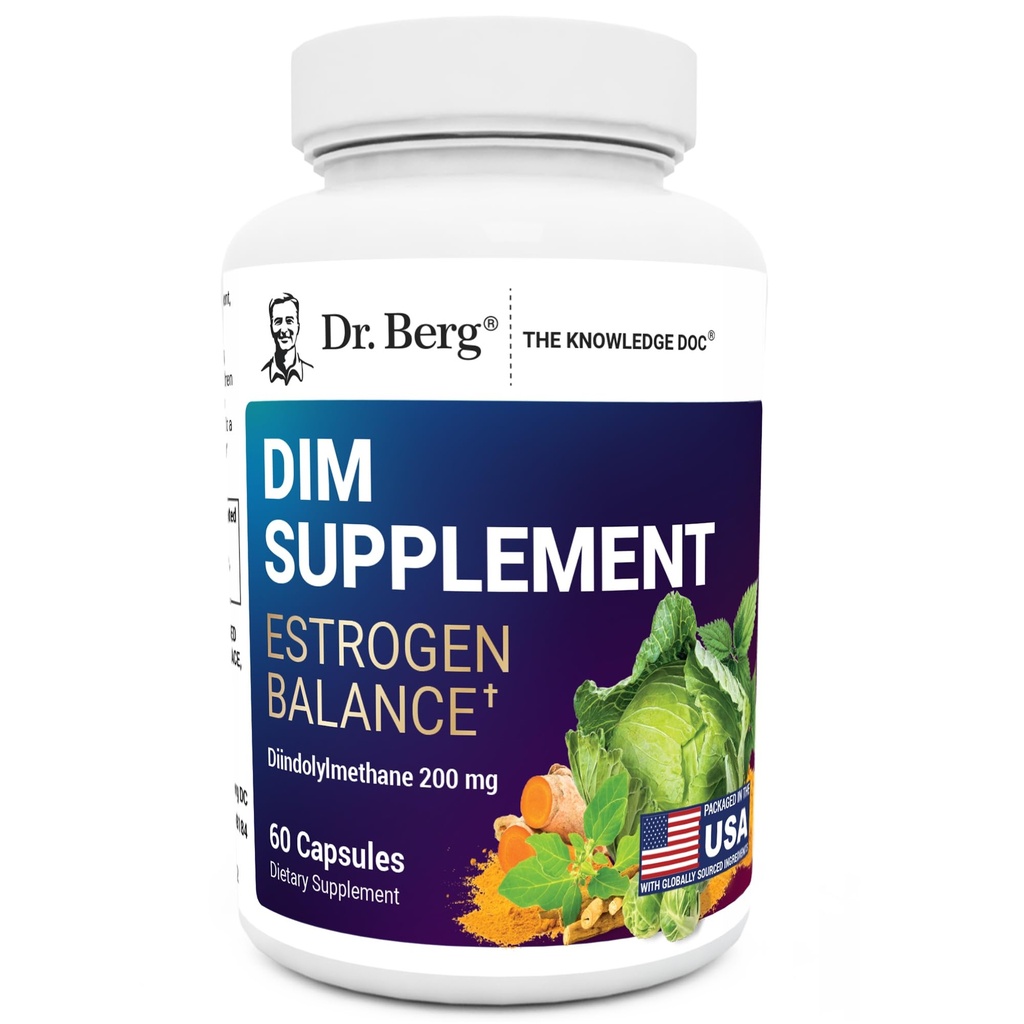 Dr. Berg DIM תוסף Estrogen Balance - תוסף Estrogen המקורי לנשים עם Diindolylmethane עבור סימפטומים Menstrual ו Menopause & Black Pepper עבור Absorption משופרת - 60 קפסולות