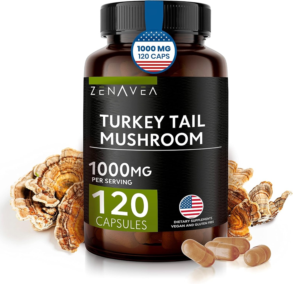 טורקיה Tail Mushroom קפסולות Immune System Support, Antioxydant and Digestive Properties - Mushrooms תוסף 1000 מ"ג - 120 קפסולות - שווה ערך ל-15,000 מ"ג של טורקיה האורגנית
