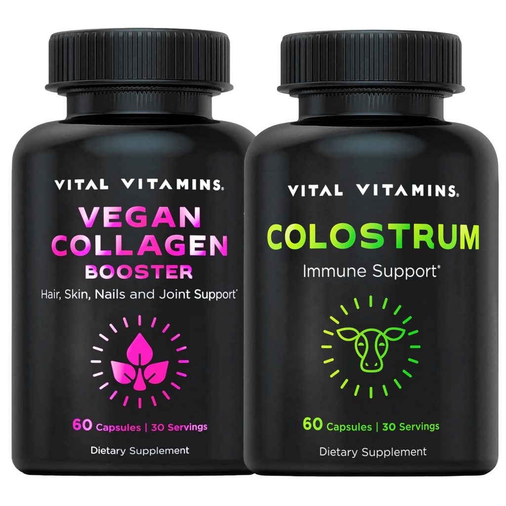 ויטמין Vitals טבעוני קולגן Booster כמוסות + Colostrum קפסולות