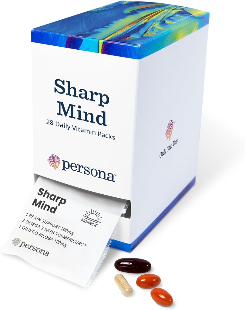 Persona Nutrition Sharp Mind ויטמין Pack for Mental Clarity & Focus (28 Pack) - כולל גינקו בילובה, אומגה 3 עם Turmeric & Brain Support Band